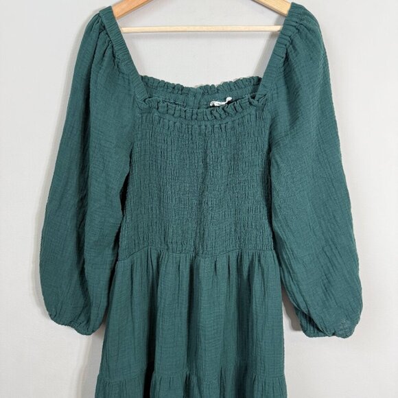 BeachLunchLounge Gauzy Smocked Cut Out Tiered Midi Dress Women's XL Green Flowy - Picture 7 of 16